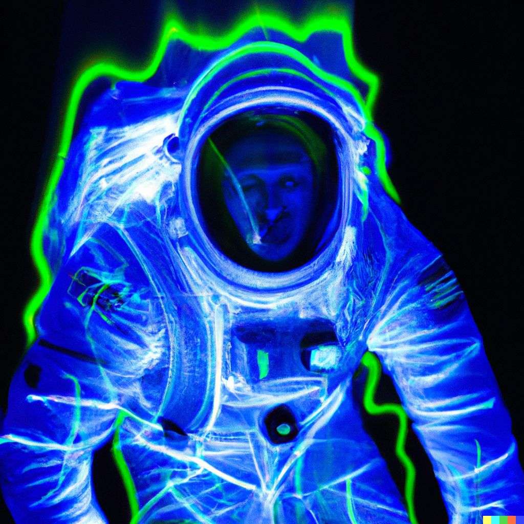 an astronaut, laser light show